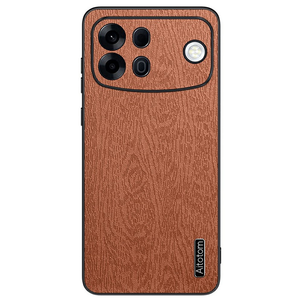 Til Oppo A7 Pro Max 5G Cover med Træstruktur PU Læderbelagt PC TPU Telefoncover