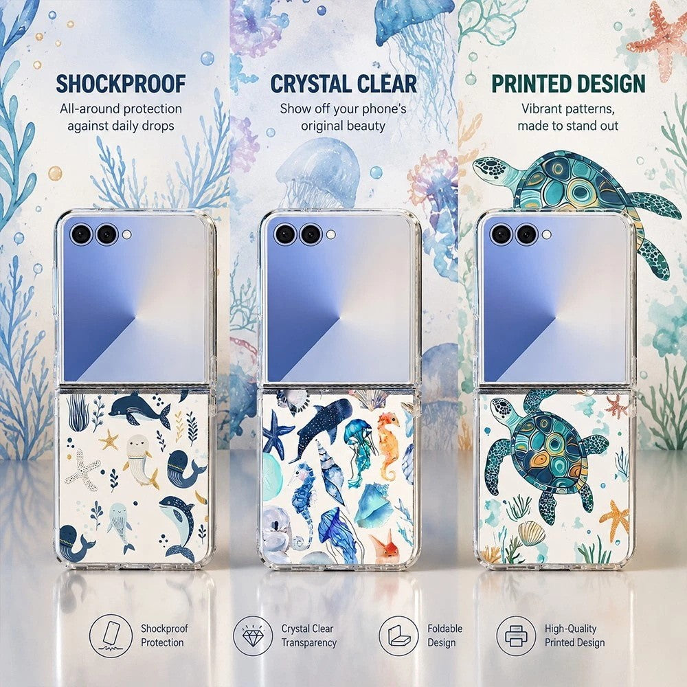 For Samsung Galaxy Z Flip8 Case Marine Life Pattern Slim Anti-Scratch Hard PC Back Cover