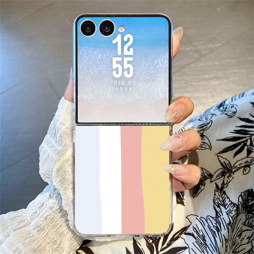 For Samsung Galaxy Z Flip8 Case Color-blocking Pattern Shockproof Slim PC Foldable Phone Cover