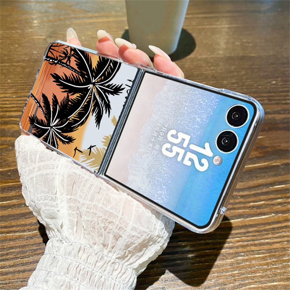 For Samsung Galaxy Z Flip8 Case Sunset Coconut Palm Pattern Shockproof PC Phone Cover