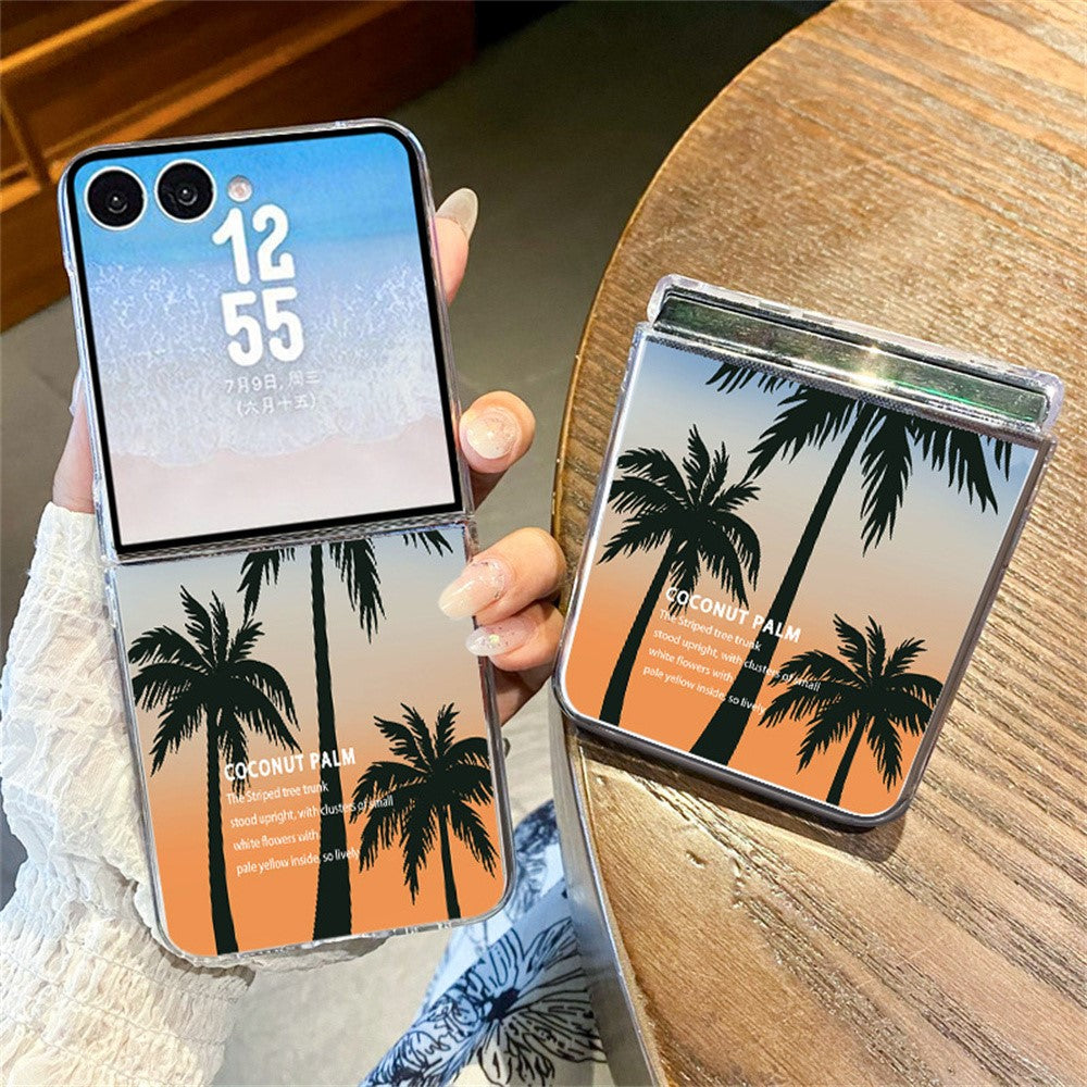 For Samsung Galaxy Z Flip8 Case Sunset Coconut Palm Pattern Shockproof PC Phone Cover