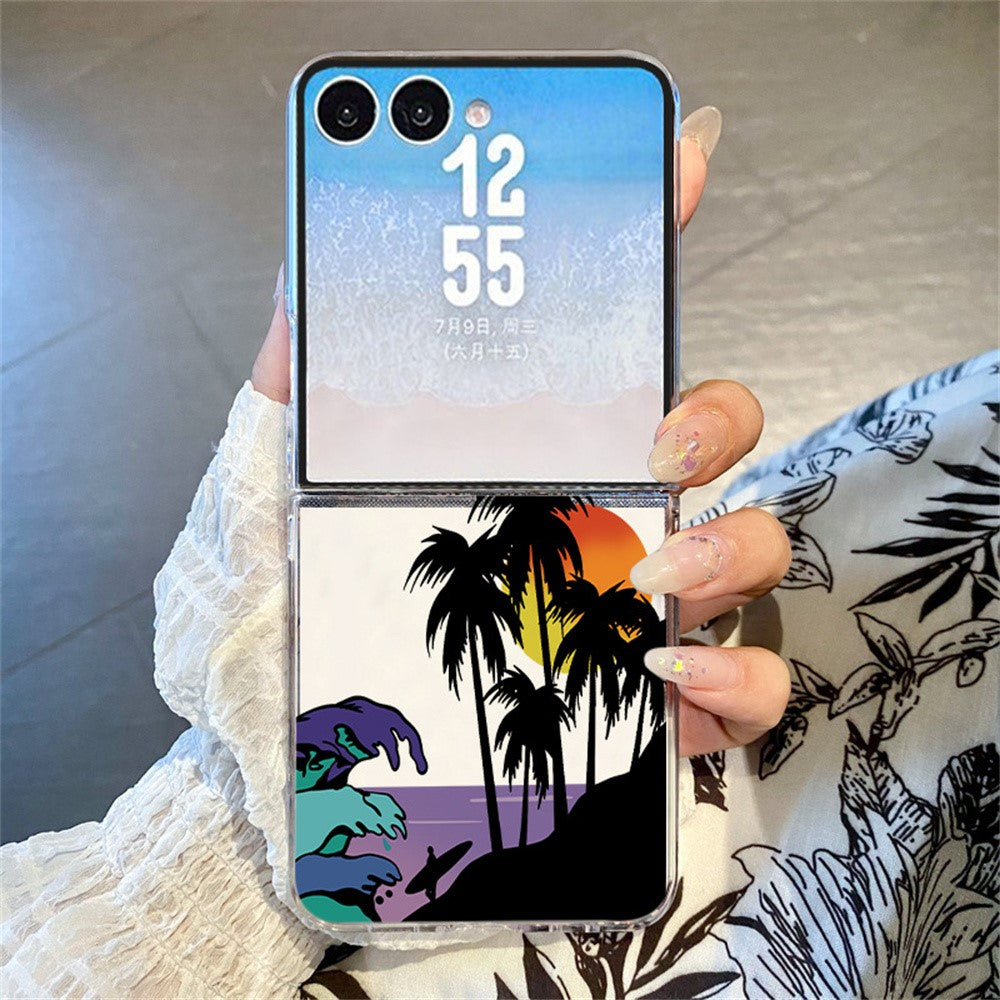 For Samsung Galaxy Z Flip8 Case Sunset Coconut Palm Pattern Shockproof PC Phone Cover