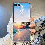 For Samsung Galaxy Z Flip8 Case Sunset Coconut Palm Pattern Shockproof PC Phone Cover