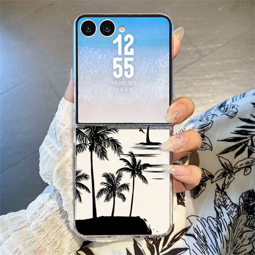For Samsung Galaxy Z Flip8 Case Sunset Coconut Palm Pattern Shockproof PC Phone Cover
