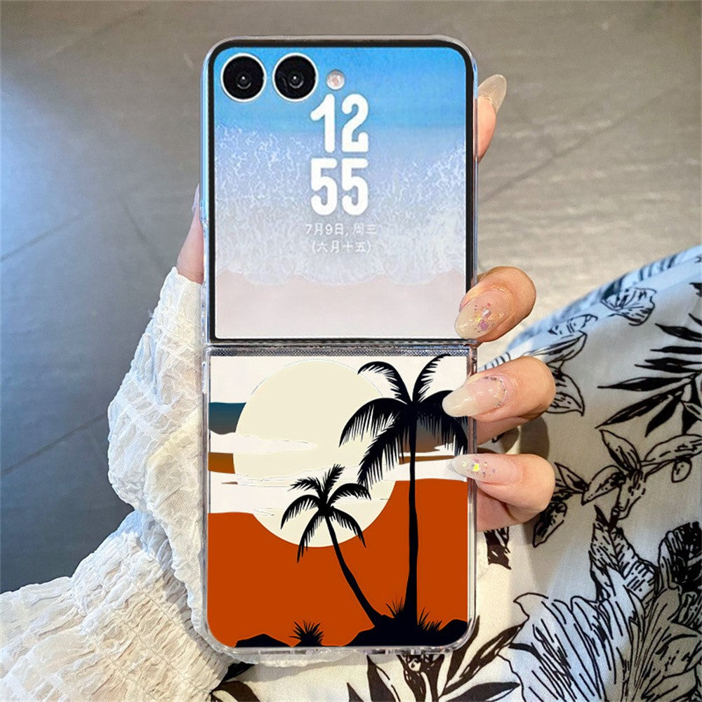 For Samsung Galaxy Z Flip8 Case Sunset Coconut Palm Pattern Shockproof PC Phone Cover