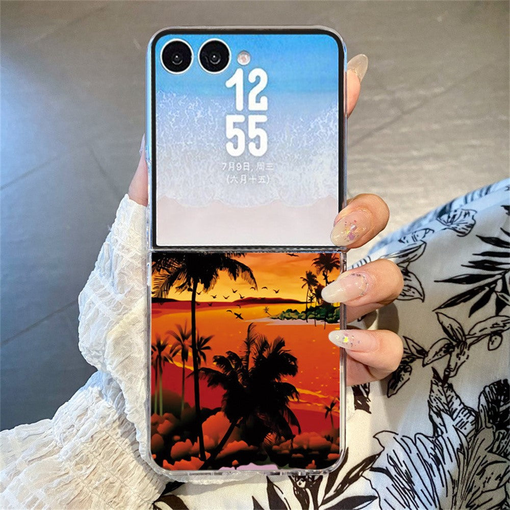 For Samsung Galaxy Z Flip8 Case Sunset Coconut Palm Pattern Shockproof PC Phone Cover