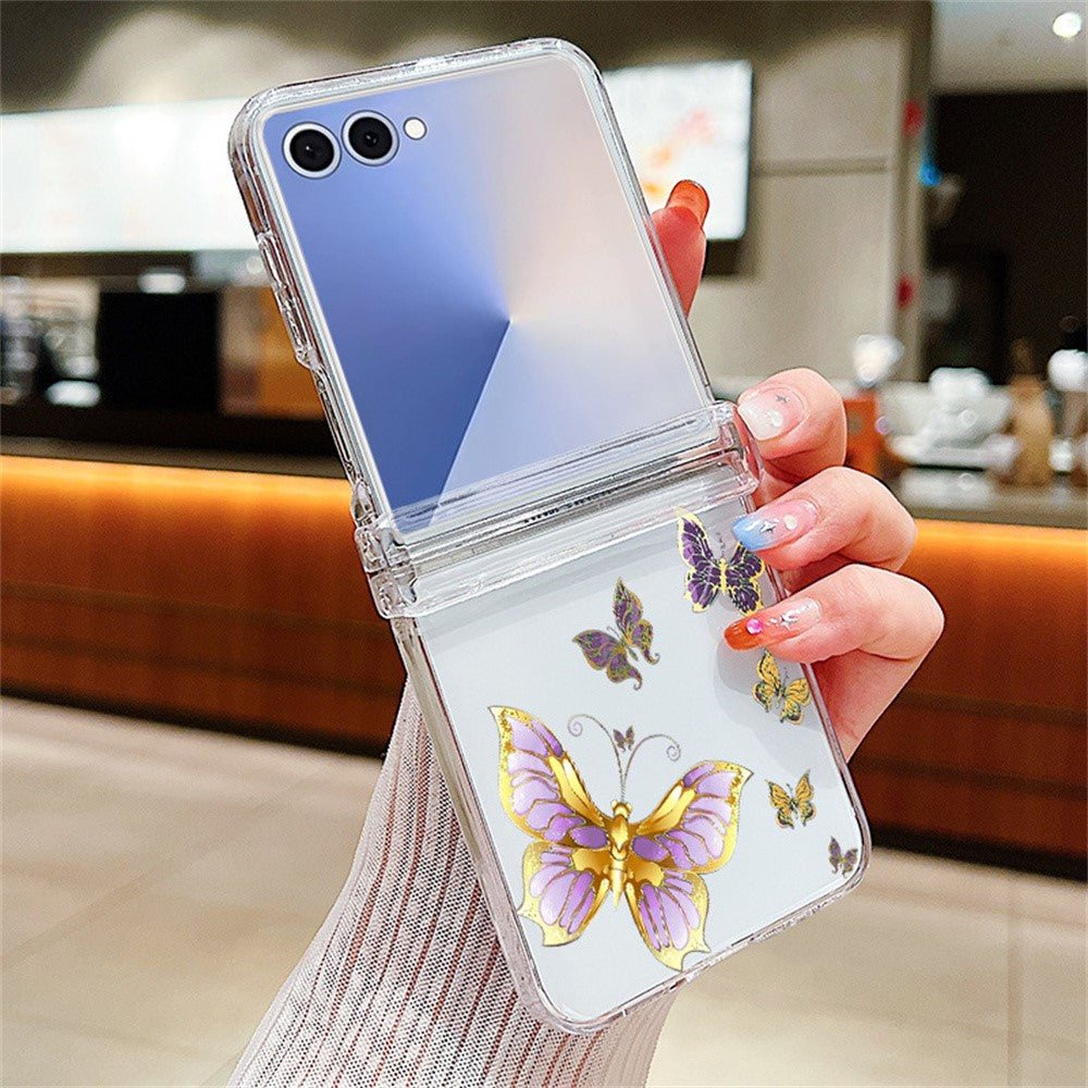 For Samsung Galaxy Z Flip8 Case Butterfly Pattern Hinge Protection Transparent PC Phone Cover