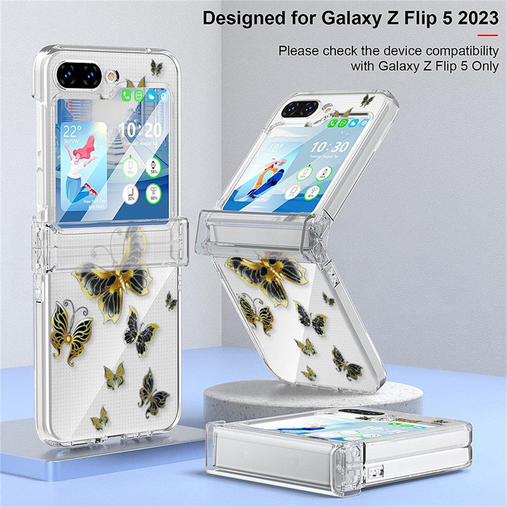 For Samsung Galaxy Z Flip8 Case Butterfly Pattern Hinge Protection Transparent PC Phone Cover
