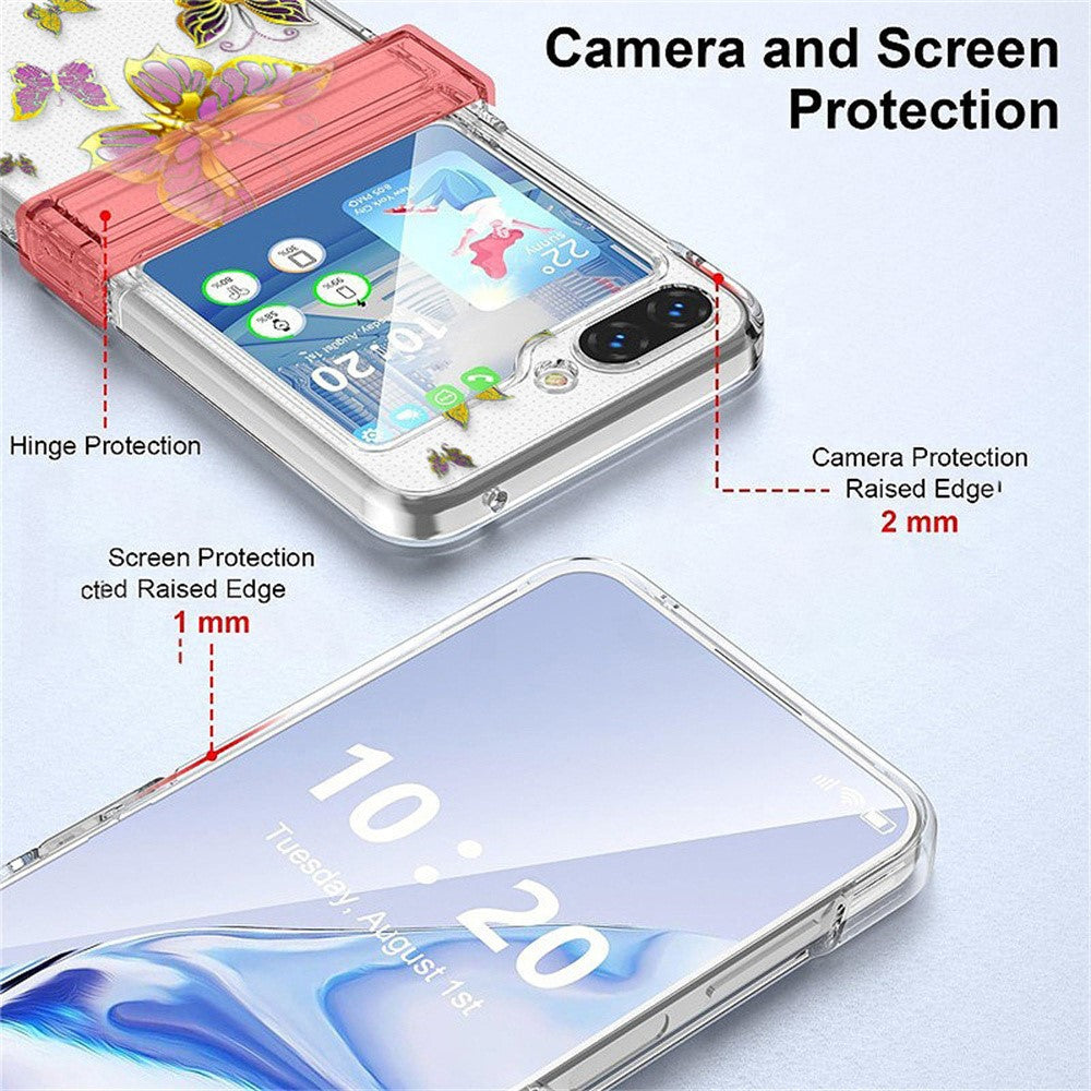 For Samsung Galaxy Z Flip8 Case Butterfly Pattern Hinge Protection Transparent PC Phone Cover