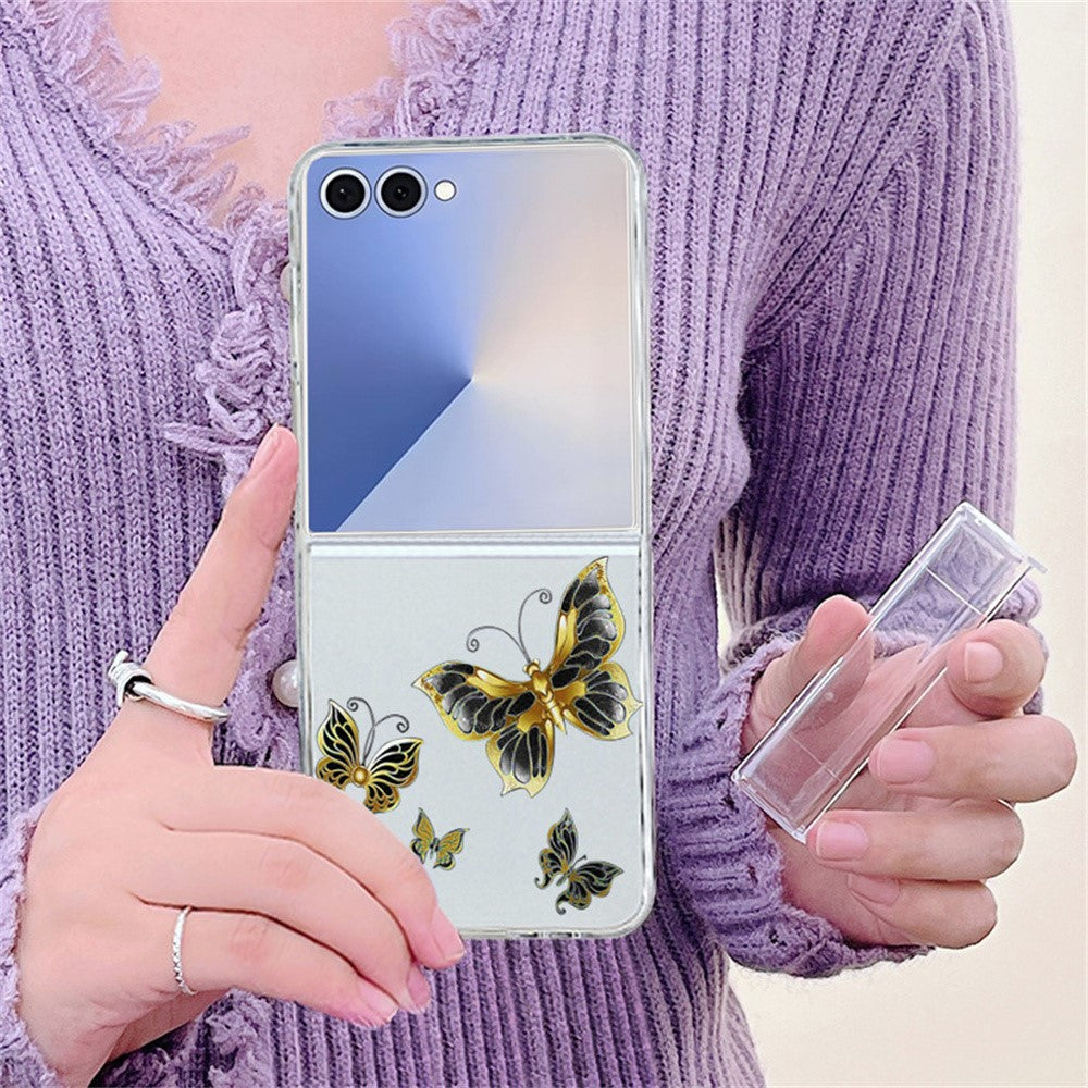 For Samsung Galaxy Z Flip8 Case Butterfly Pattern Hinge Protection Transparent PC Phone Cover