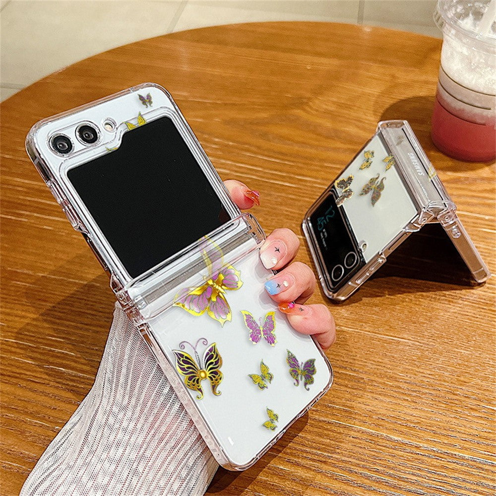 For Samsung Galaxy Z Flip8 Case Butterfly Pattern Hinge Protection Transparent PC Phone Cover