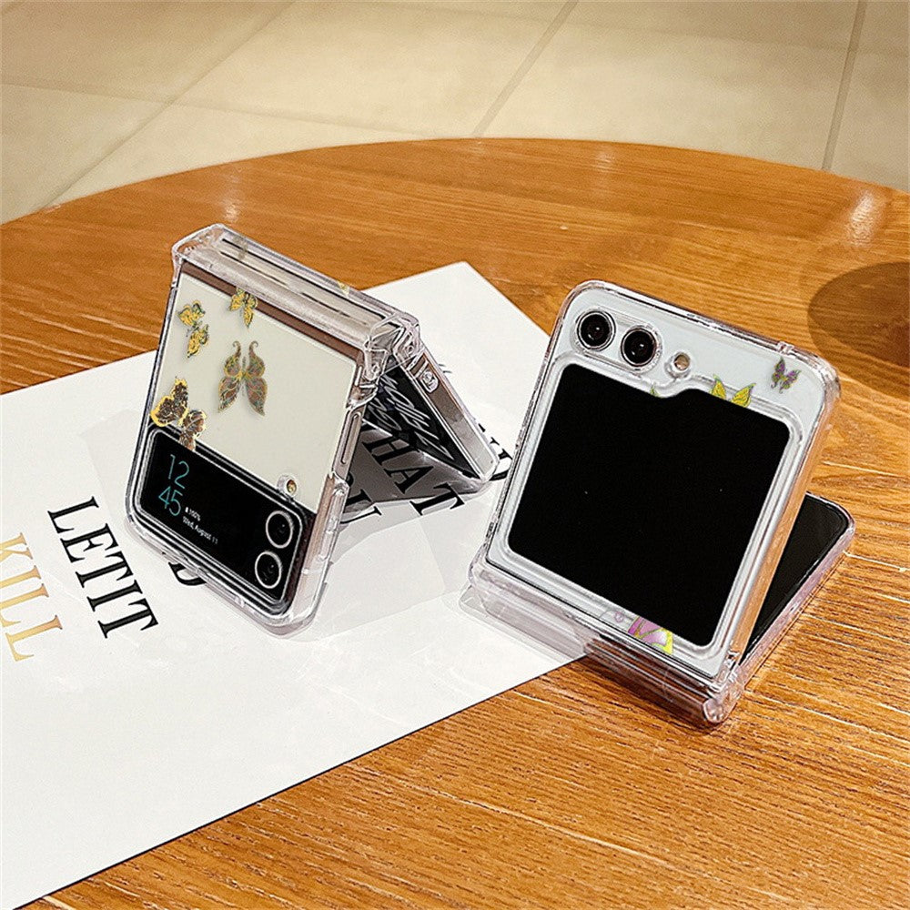For Samsung Galaxy Z Flip8 Case Butterfly Pattern Hinge Protection Transparent PC Phone Cover