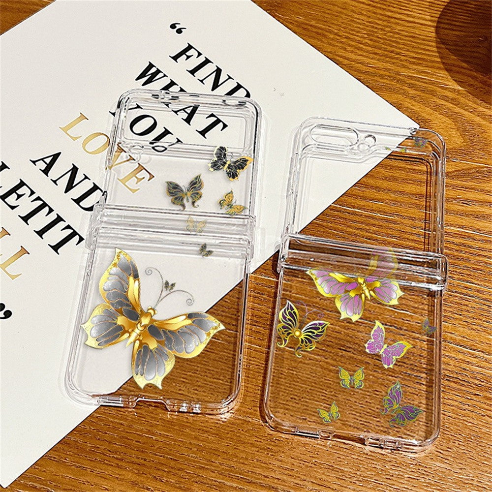 For Samsung Galaxy Z Flip8 Case Butterfly Pattern Hinge Protection Transparent PC Phone Cover