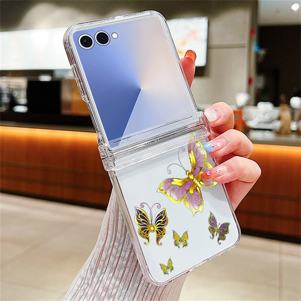 For Samsung Galaxy Z Flip8 Case Butterfly Pattern Hinge Protection Transparent PC Phone Cover