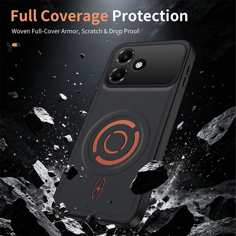 WANLONFENG til Oppo A6c 4G KJB Series Magnetisk Cover i Tech-stof Tekstur PC+TPU Stødsikkert Telefoncover