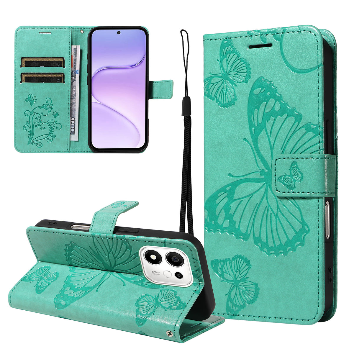 For Honor 600 Smart 5G / Honor X7e Plus 5G Wallet Case Floral Butterfly Imprinted Leather Phone Cover Stand