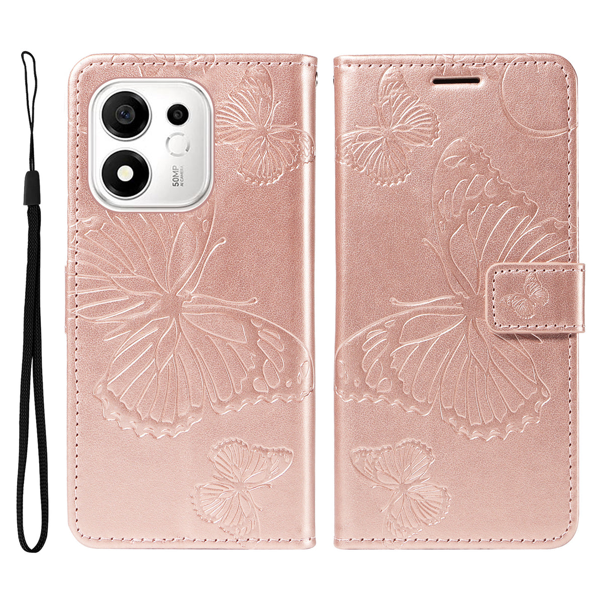 For Honor 600 Smart 5G / Honor X7e Plus 5G Wallet Case Floral Butterfly Imprinted Leather Phone Cover Stand
