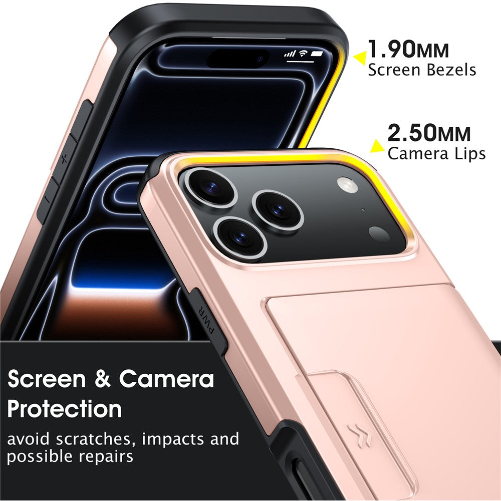 For iPhone 18 Pro Max / 17 Pro Max Case Slide Card Holder Military Drop Protection PC + TPU Phone Cover