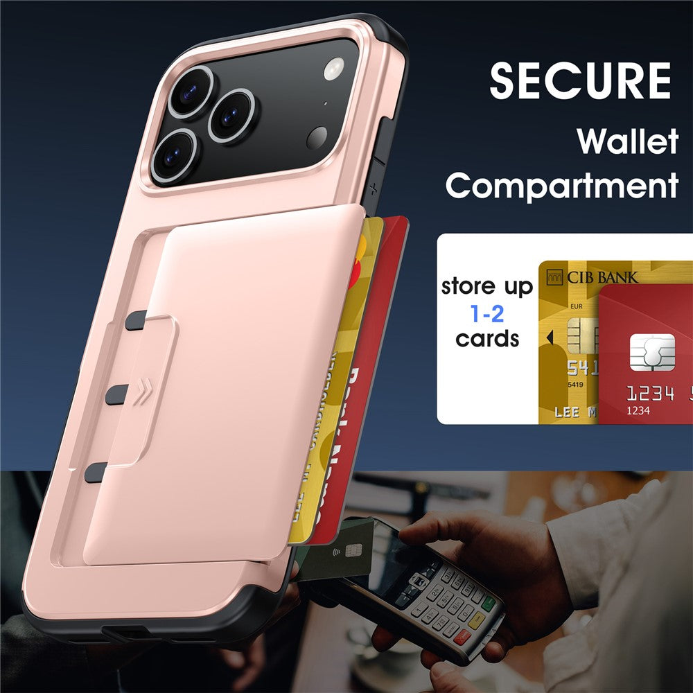 For iPhone 18 Pro Max / 17 Pro Max Case Slide Card Holder Military Drop Protection PC + TPU Phone Cover