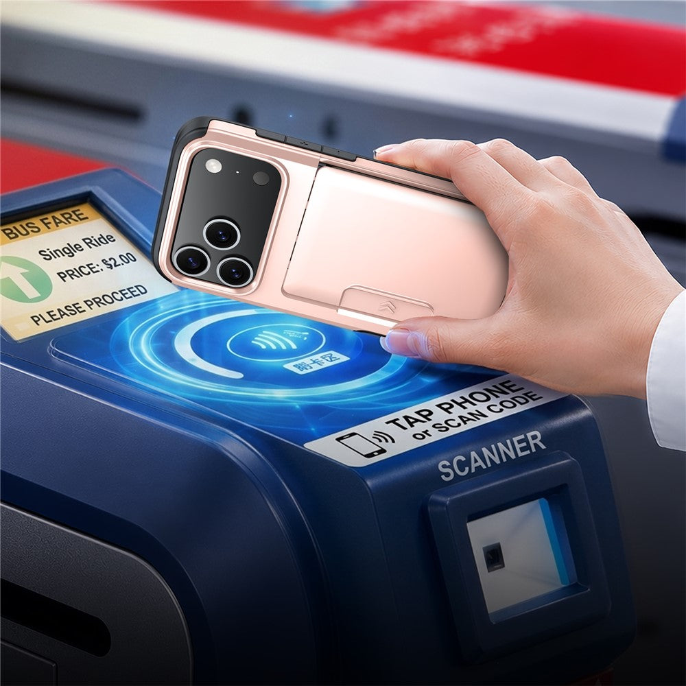 For iPhone 18 Pro Max / 17 Pro Max Case Slide Card Holder Military Drop Protection PC + TPU Phone Cover