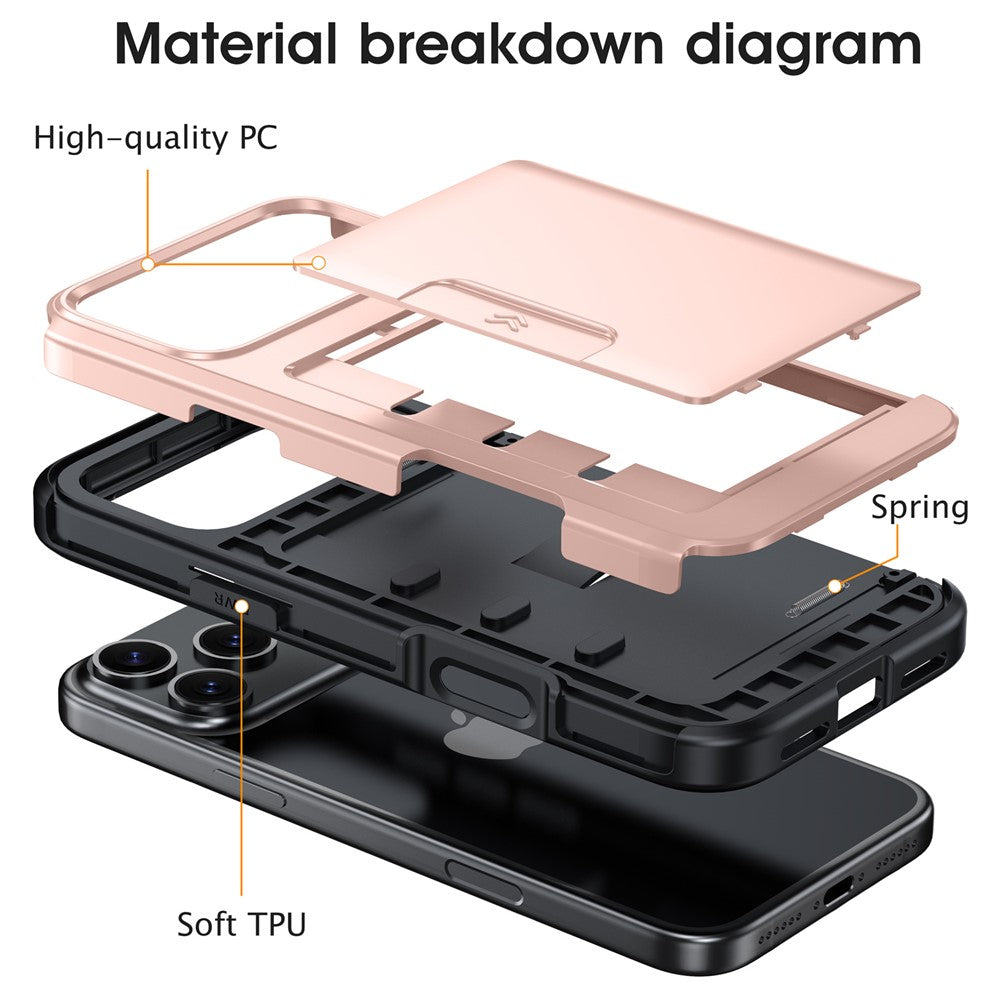For iPhone 18 Pro Max / 17 Pro Max Case Slide Card Holder Military Drop Protection PC + TPU Phone Cover