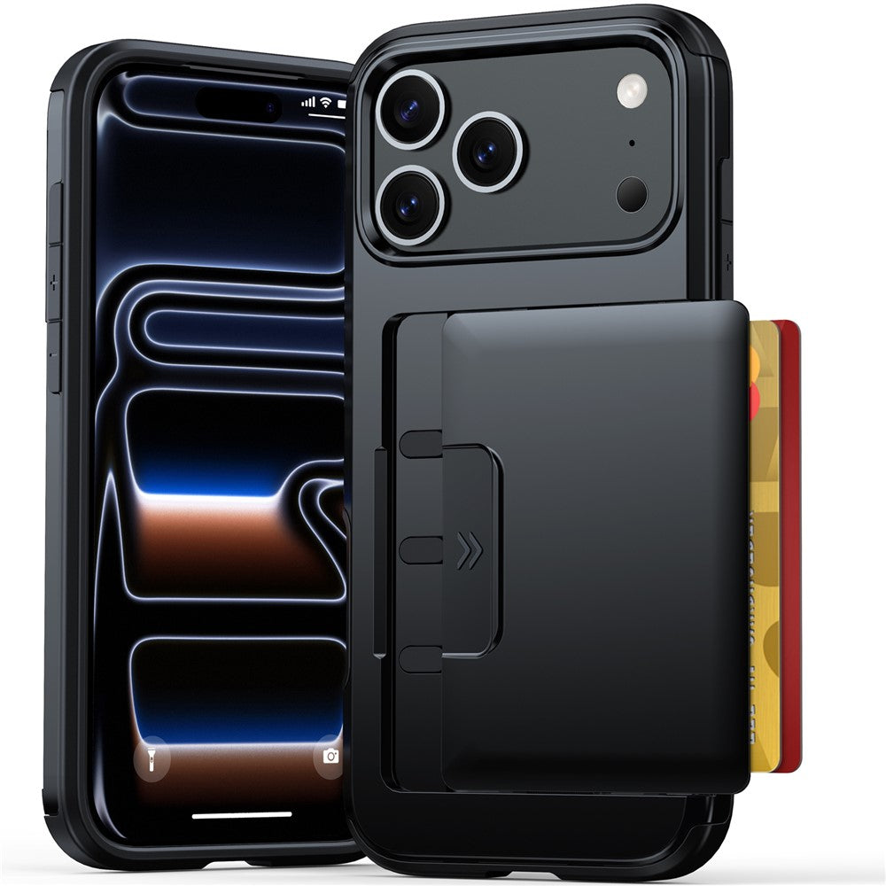 For iPhone 18 Pro Max / 17 Pro Max Case Slide Card Holder Military Drop Protection PC + TPU Phone Cover