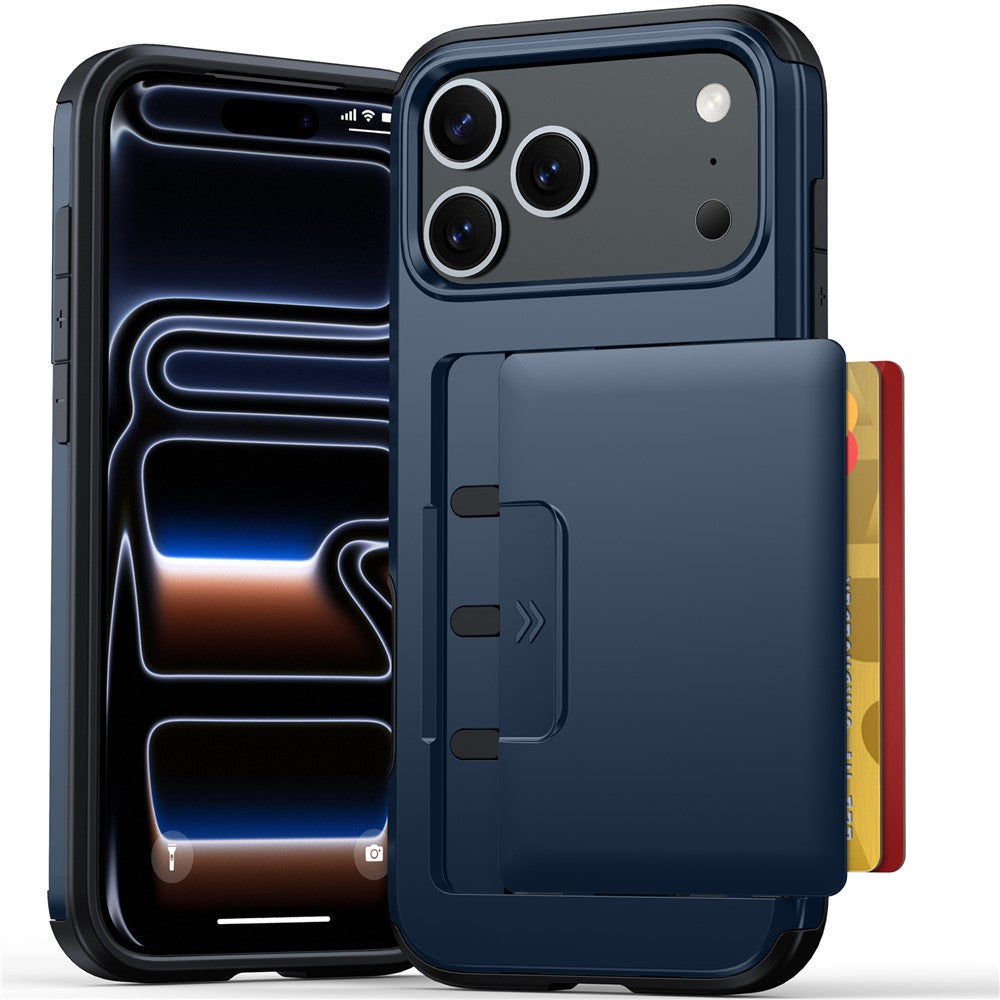 For iPhone 18 Pro Max / 17 Pro Max Case Slide Card Holder Military Drop Protection PC + TPU Phone Cover