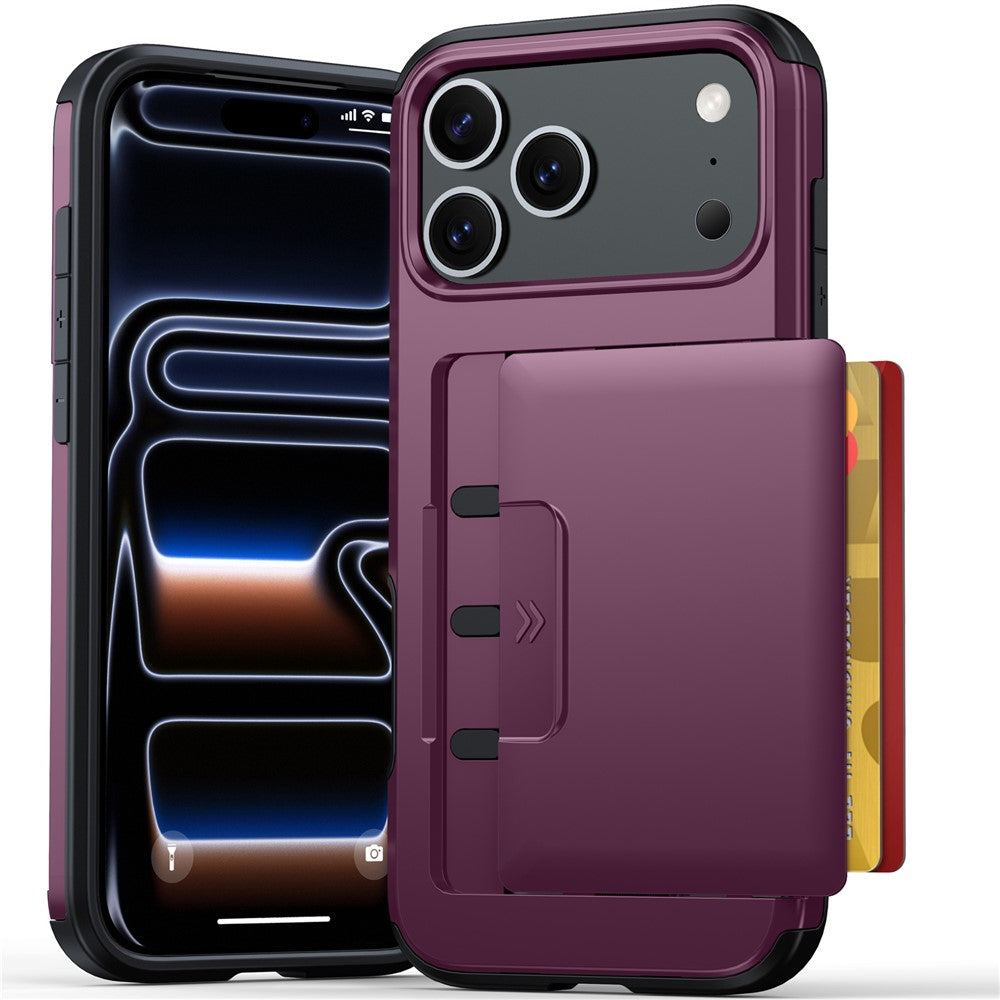 For iPhone 18 Pro Max / 17 Pro Max Case Slide Card Holder Military Drop Protection PC + TPU Phone Cover