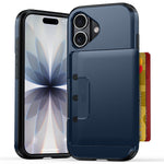 For iPhone 17 Case Slide Card Holder Military Drop Protection PC + TPU Phone Cover