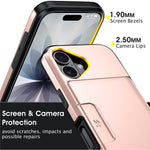 For iPhone 16 Case Slide Card Holder Military Drop Protection PC + TPU Phone Cover