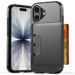 For iPhone 16 Case Slide Card Holder Military Drop Protection PC + TPU Phone Cover