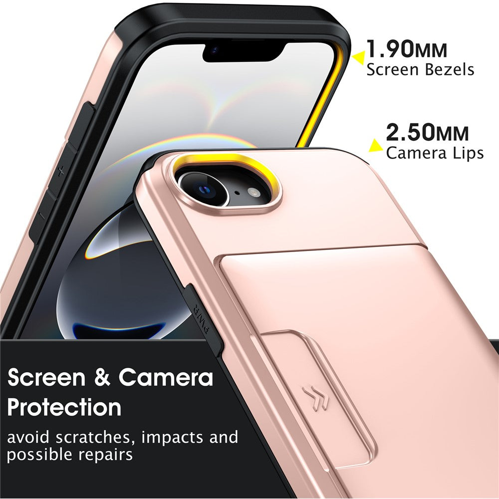 For iPhone 17e  /  16e Case Slide Card Holder Military Drop Protection PC + TPU Phone Cover