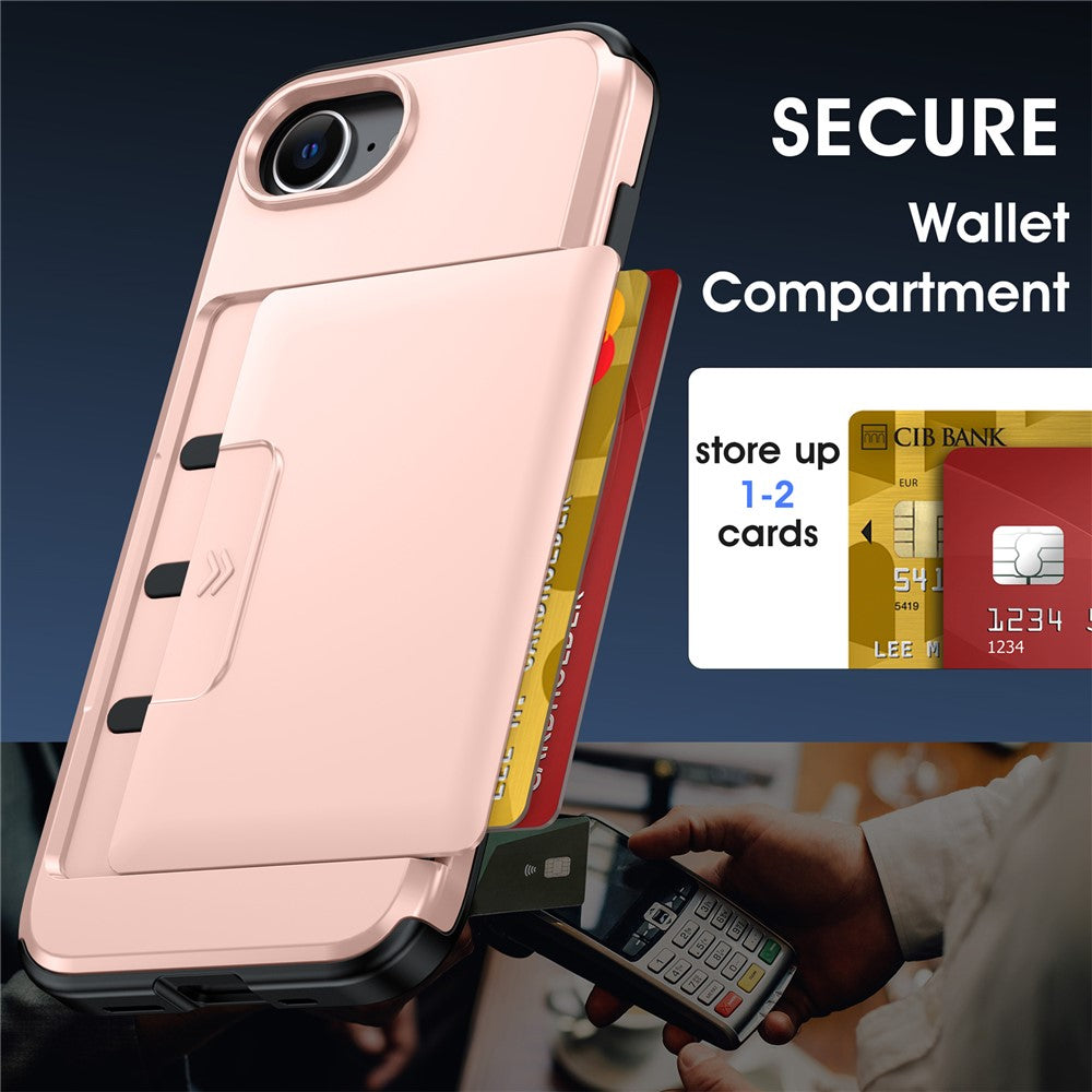 For iPhone 17e  /  16e Case Slide Card Holder Military Drop Protection PC + TPU Phone Cover