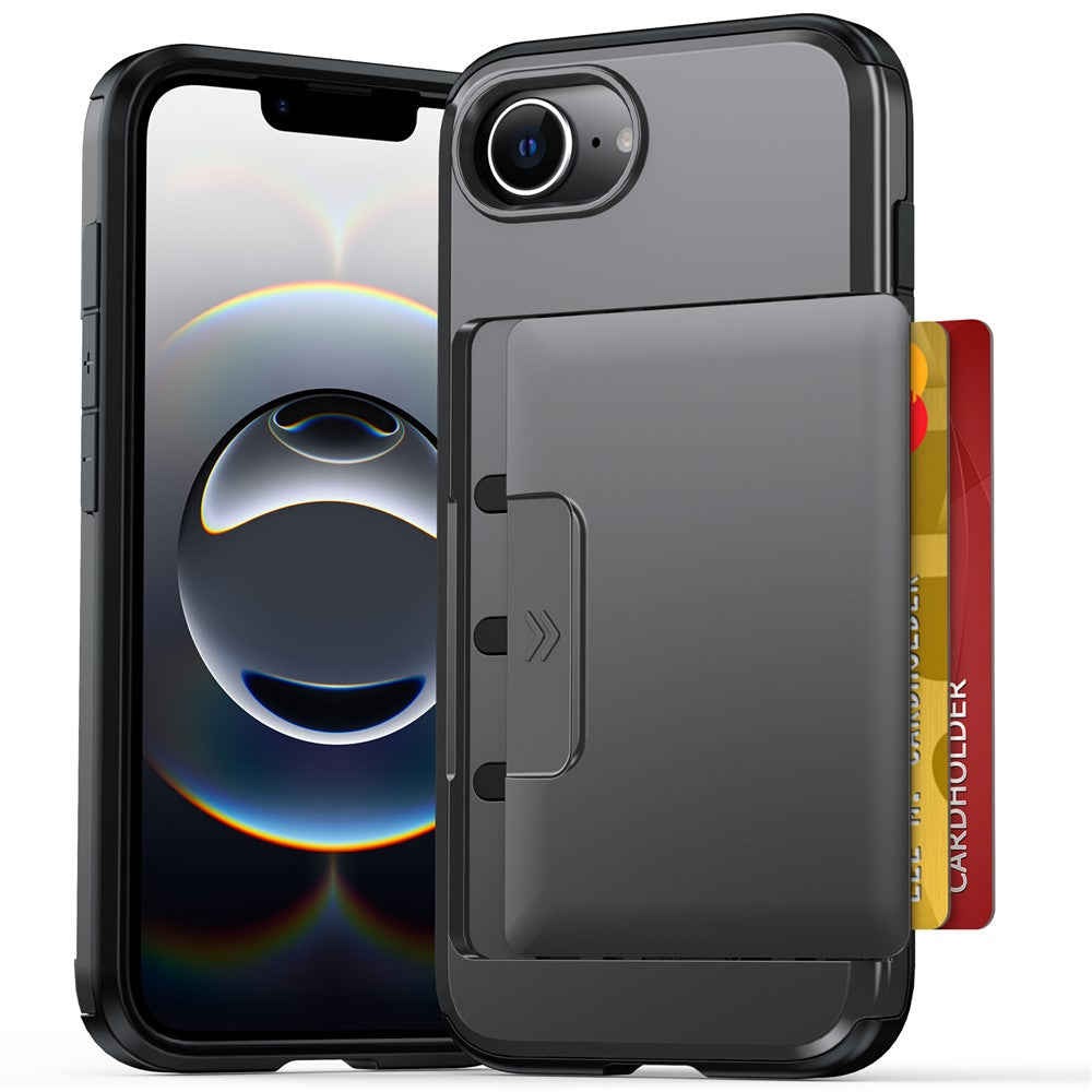 For iPhone 17e  /  16e Case Slide Card Holder Military Drop Protection PC + TPU Phone Cover