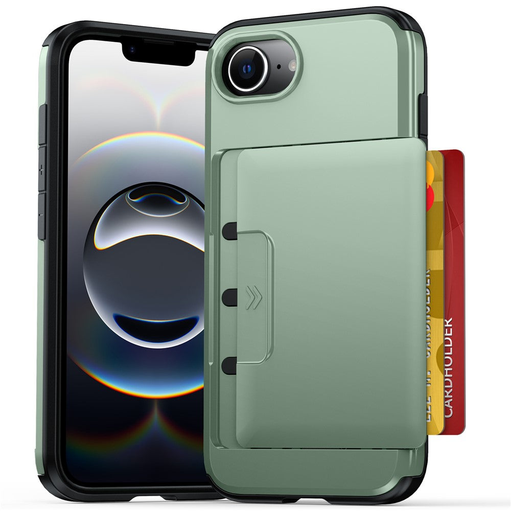 For iPhone 17e  /  16e Case Slide Card Holder Military Drop Protection PC + TPU Phone Cover