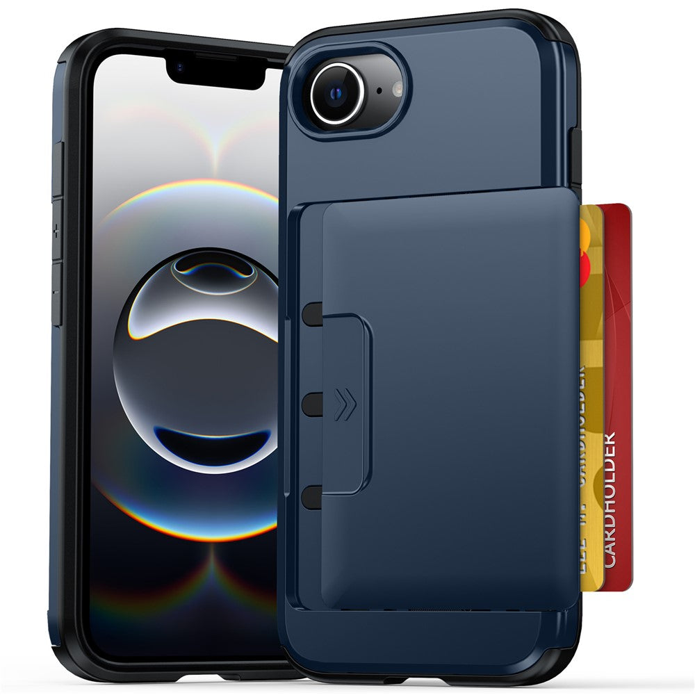 For iPhone 17e  /  16e Case Slide Card Holder Military Drop Protection PC + TPU Phone Cover