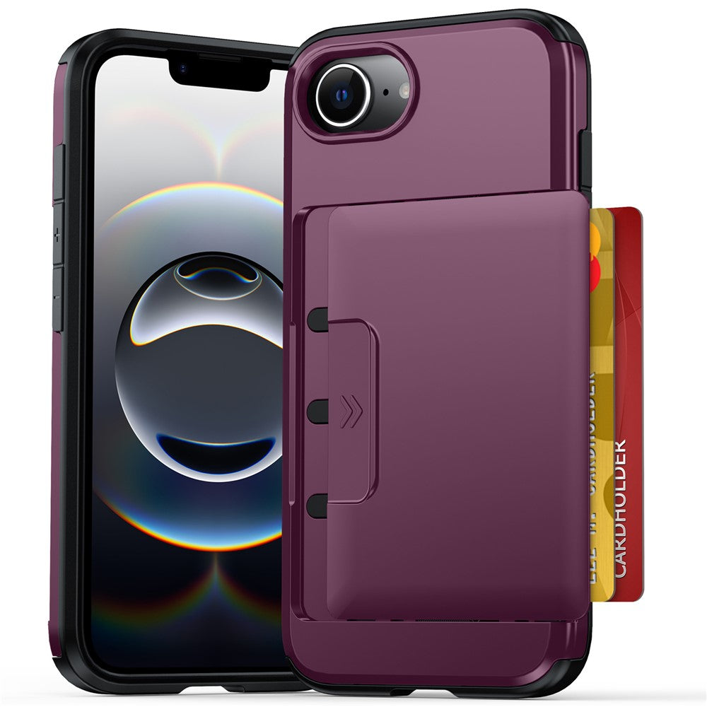 For iPhone 17e  /  16e Case Slide Card Holder Military Drop Protection PC + TPU Phone Cover