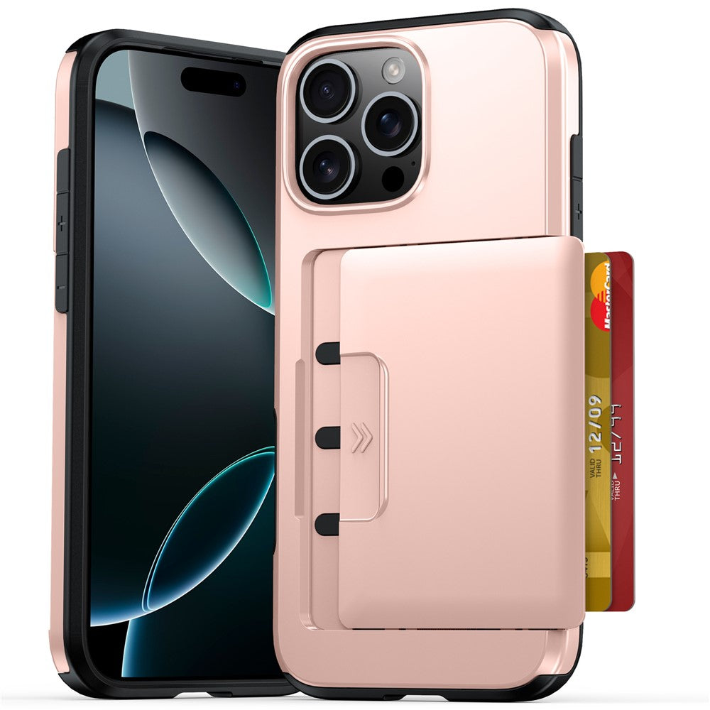 iPhone 16 Pro-skal med korthållare, militärt fallskydd, PC + TPU-mobilskal