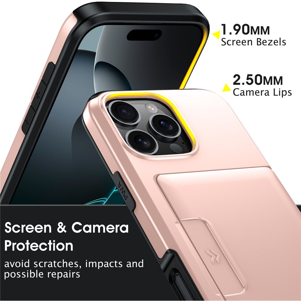 iPhone 16 Pro-skal med korthållare, militärt fallskydd, PC + TPU-mobilskal