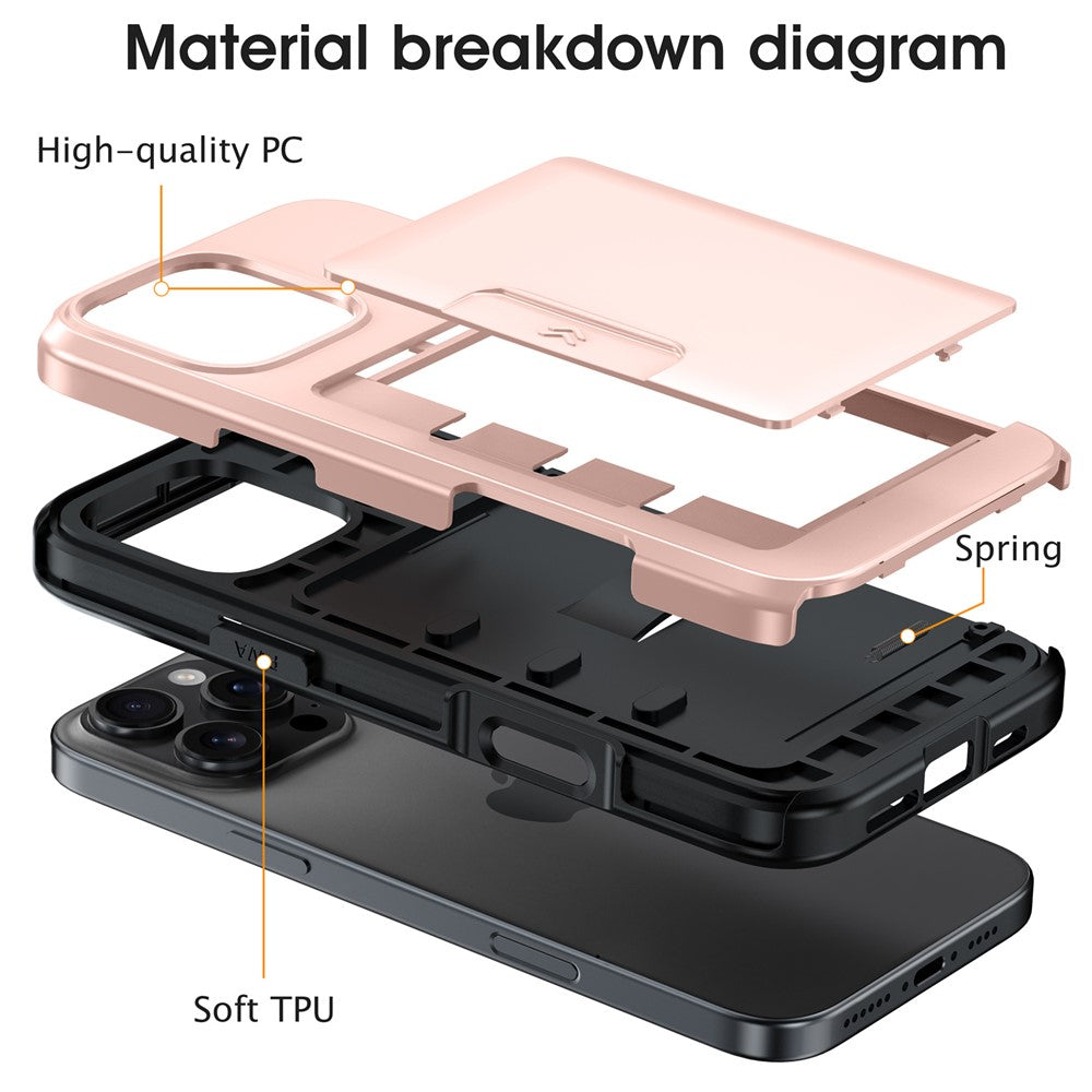 iPhone 16 Pro-skal med korthållare, militärt fallskydd, PC + TPU-mobilskal