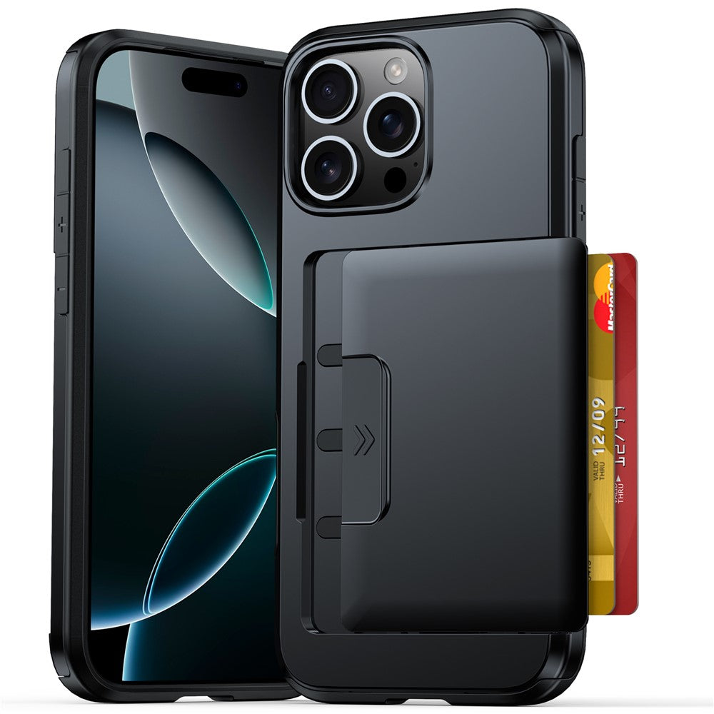 iPhone 16 Pro-skal med korthållare, militärt fallskydd, PC + TPU-mobilskal