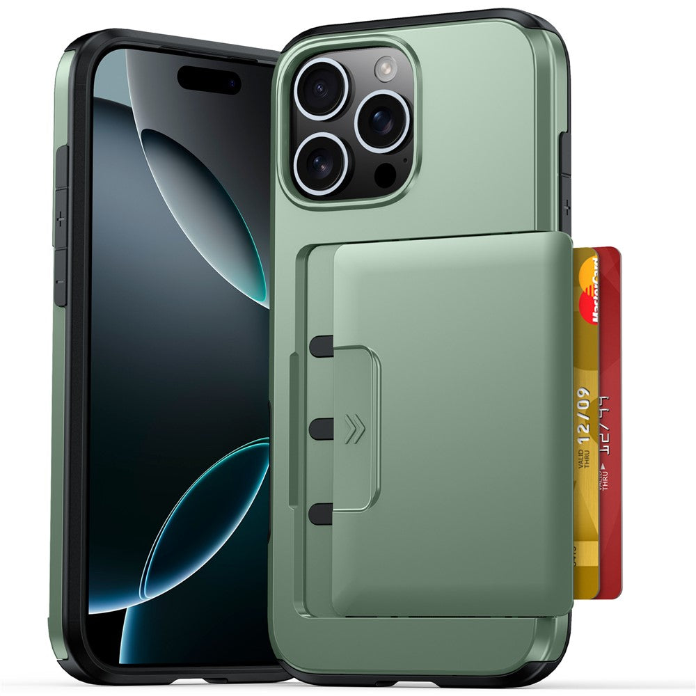 iPhone 16 Pro-skal med korthållare, militärt fallskydd, PC + TPU-mobilskal