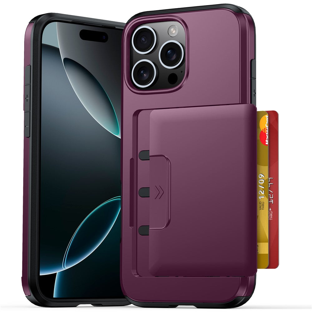 iPhone 16 Pro-skal med korthållare, militärt fallskydd, PC + TPU-mobilskal