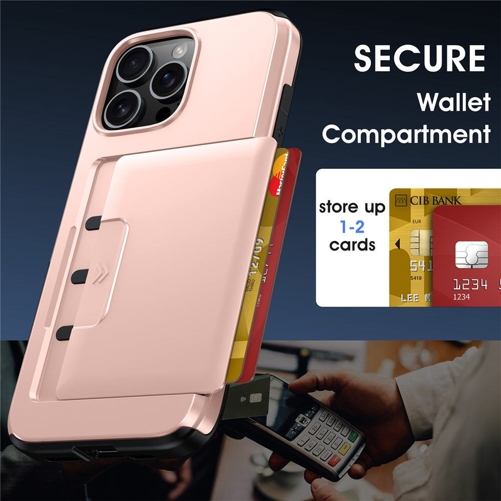 For iPhone 16 Pro Max Case Slide Card Holder Military Drop Protection PC + TPU Phone Cover
