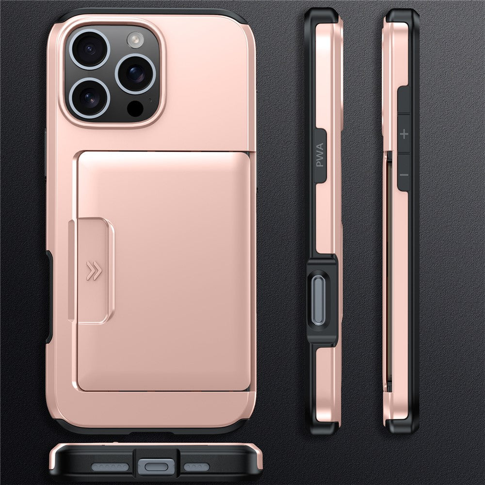 For iPhone 16 Pro Max Case Slide Card Holder Military Drop Protection PC + TPU Phone Cover