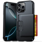 For iPhone 16 Pro Max Case Slide Card Holder Military Drop Protection PC + TPU Phone Cover