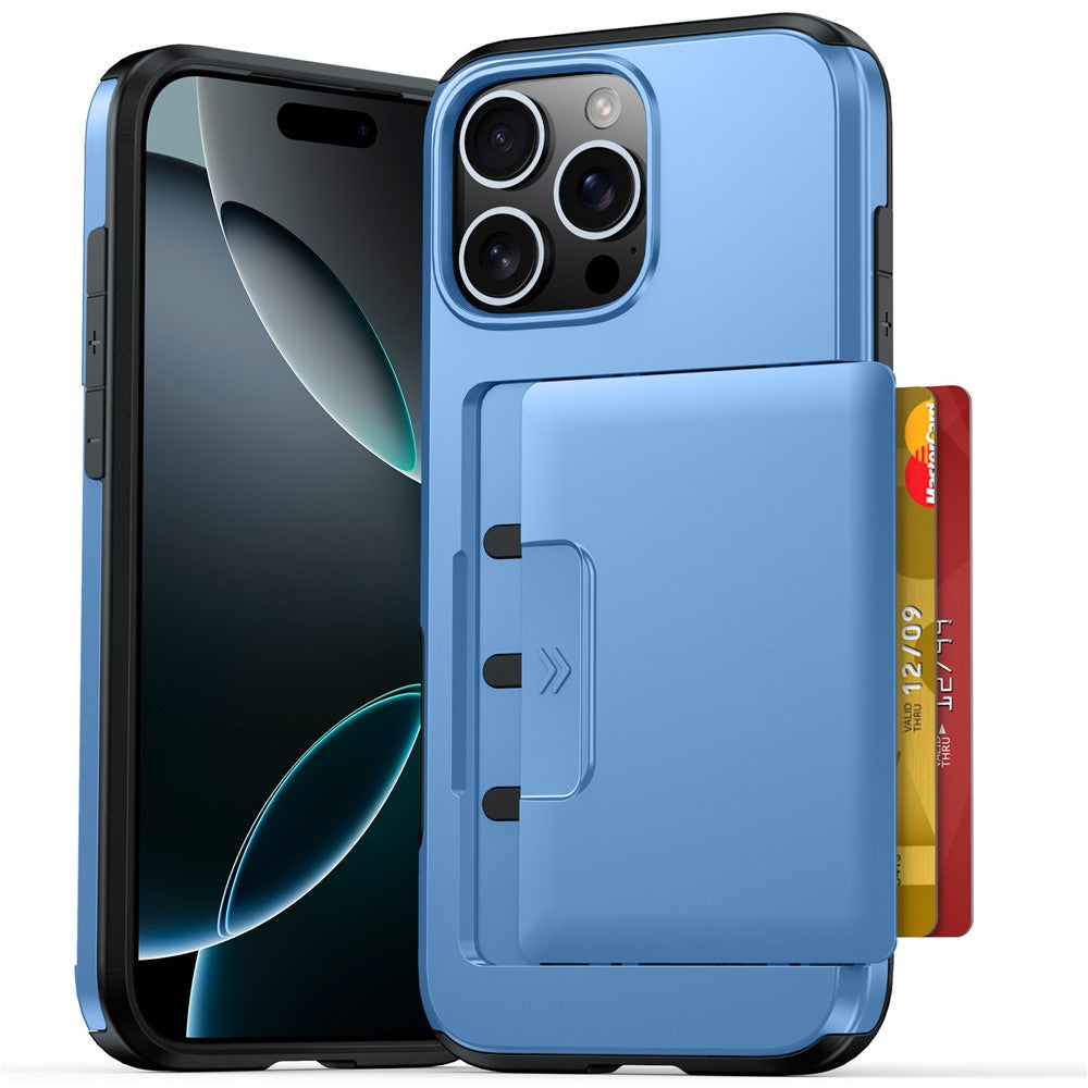 For iPhone 16 Pro Max Case Slide Card Holder Military Drop Protection PC + TPU Phone Cover