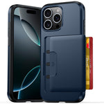 For iPhone 16 Pro Max Case Slide Card Holder Military Drop Protection PC + TPU Phone Cover