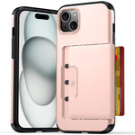 For iPhone 15 Case Slide Card Holder Military Drop Protection PC + TPU Phone Cover