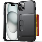 For iPhone 15 Case Slide Card Holder Military Drop Protection PC + TPU Phone Cover